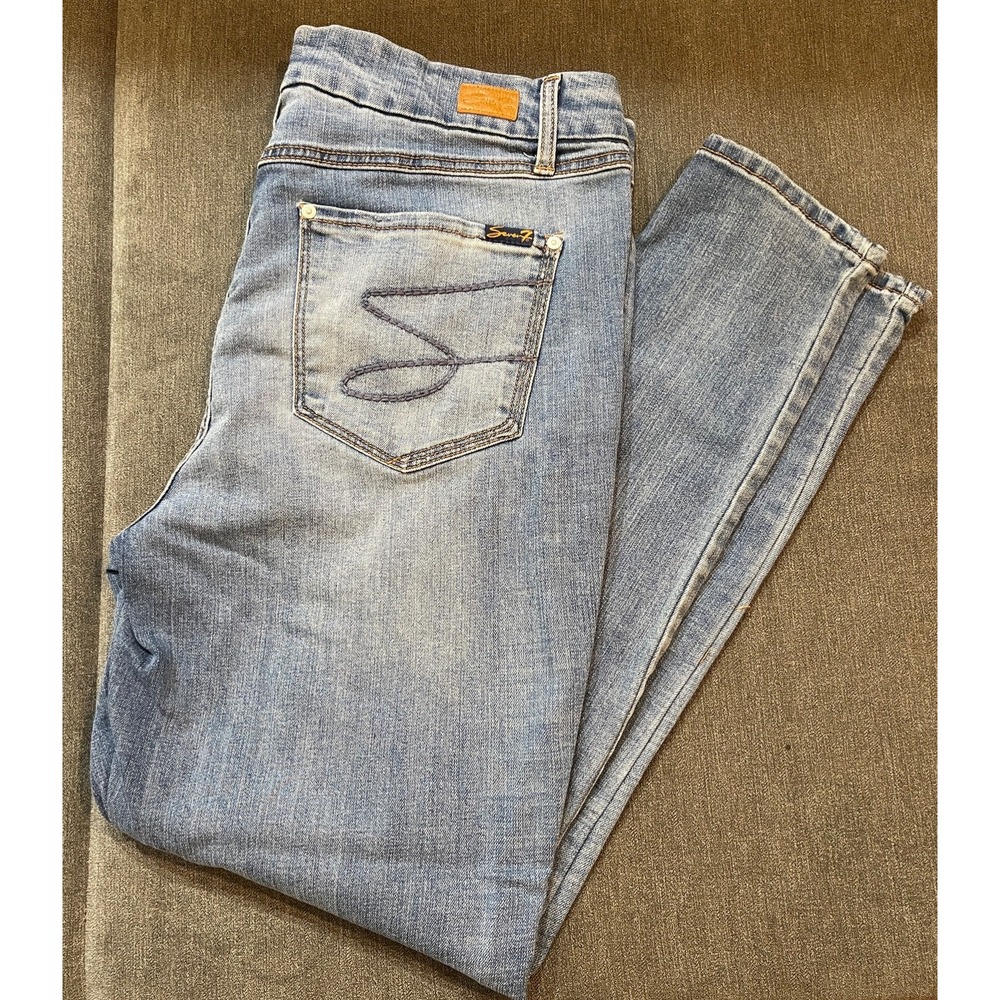 Seven 7 Tummyless Highrise Skinny Jeans Womans Size 14 light wash Blue Denim